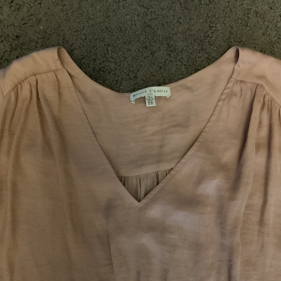 Maison d’Amelie Paris Anthropologie Light Pink V-Neck Shirt Top Blouse Y2K sz XL - Picture 5 of 6